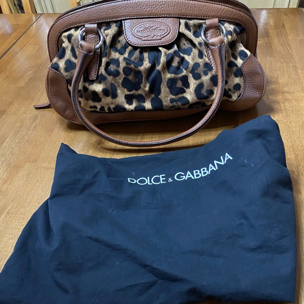 Dolce & Gabbana Brown Borsa Leopard Canvas & Leather Sachel Authentic